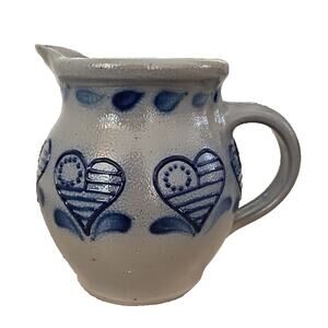 Vintage 2005 Eldreth Pottery Kim Hand Painted Quality Americana Heart Pitcher